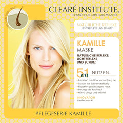 Clearé Institute | Mască cu mușețel | Hrănește, condiționează și descurcă | Strălucire și strălucire aurie | 97% ingrediente naturale | Calmează scalpul | Cu extract de mușețel |150 ml Masca de par Naty Shop