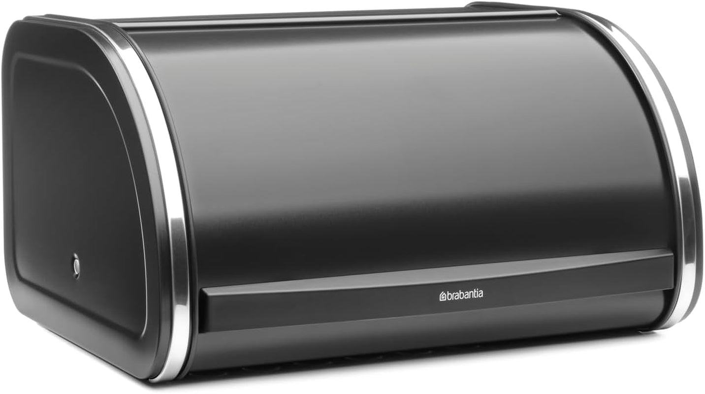 Brabantia roll bread box - Cutie de depozitare compactă pentru pâine, covrigi și rulouri pe blatul de lucru, cu capac plat, oțel durabil - dimensiune medie - negru mat Cutii depozitare alimente Naty Shop