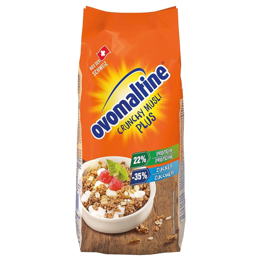 Ovomaltine Crunchy Protein Muesli plus - Crunchy cu fulgi de ovăz - Mix de cereale cu 22% proteine, 300 grame Naty Shop 300 grame Crunchy Protein Müsli (Reteta Clasica)