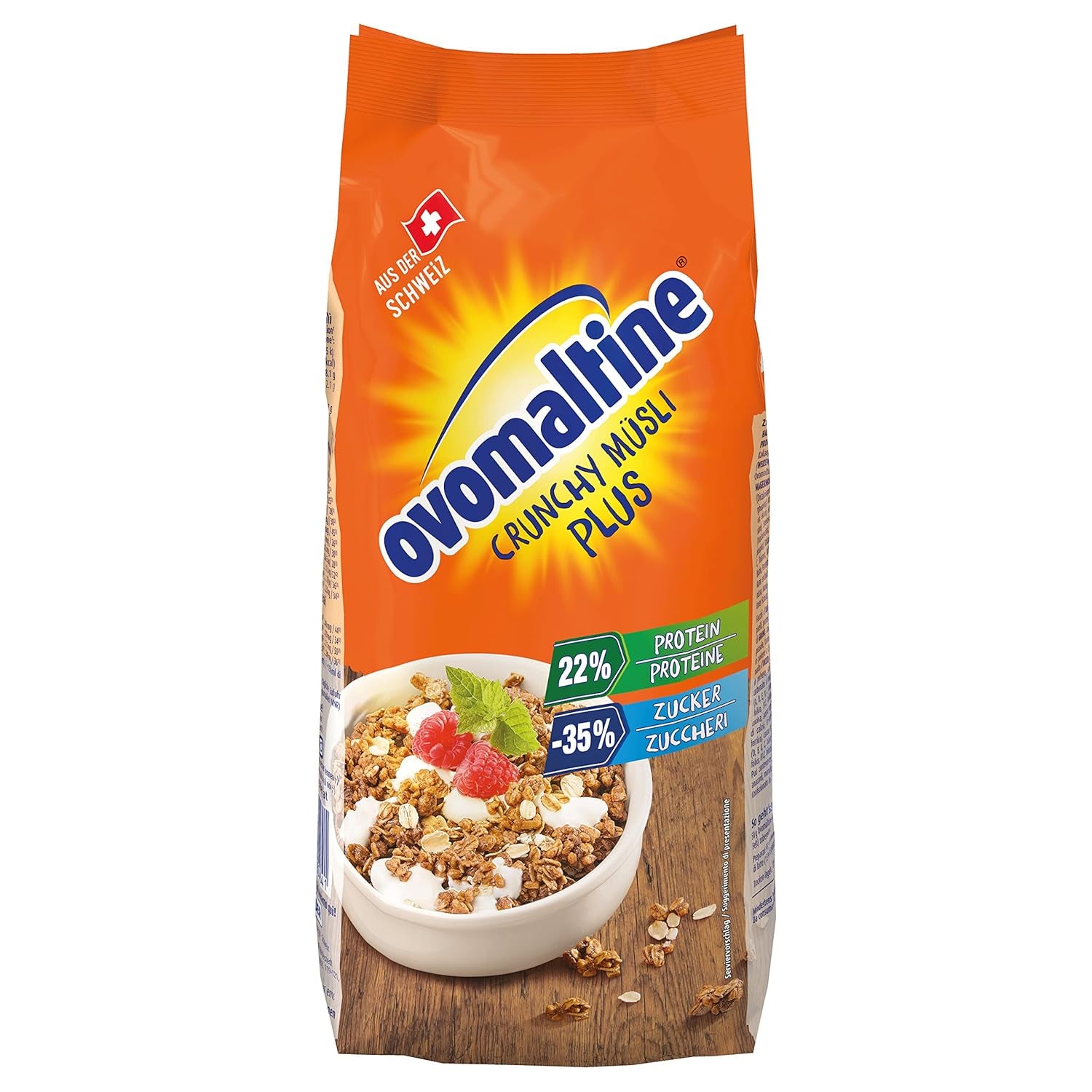 Ovomaltine Crunchy Protein Muesli Plus - Crunchy cereal mix with oatmeal, containing 22% protein, with one third less sugar and an incomparable crunch (1 x 300g)