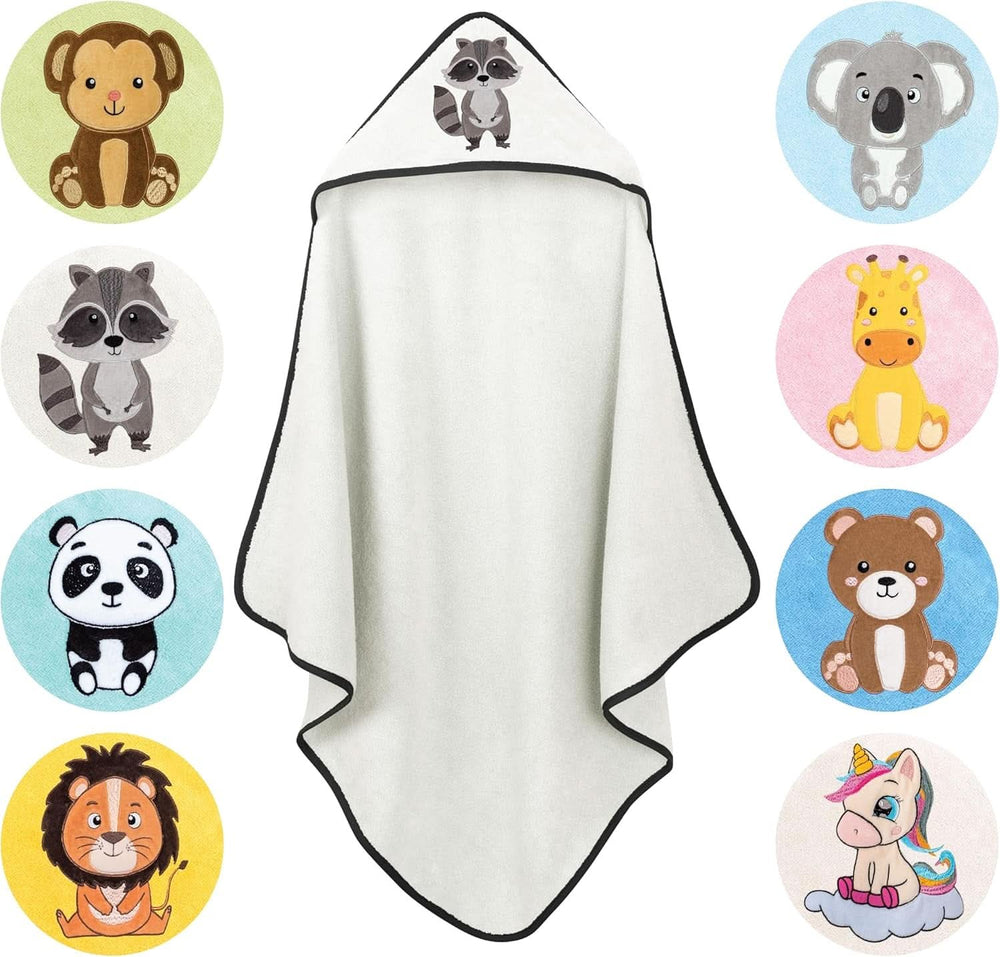 LAYNENBURG Hooded bath towel Premium Baby, 100% cotton - Oeko TEX, 80 x 80 cm Mother and Child Naty Shop White - Cream, raccoon
