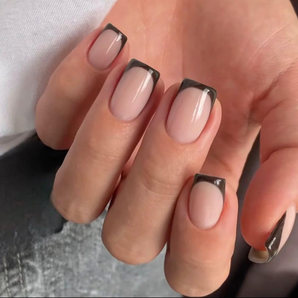 Unghii lungi cu vârf franțuzesc, aurii, cu sclipici, de lipit pe unghii lungi și pătrate, set unghii false cu vârf franțuzesc strălucitor, unghii artificiale pătrate pentru femei, 24 de bucăți