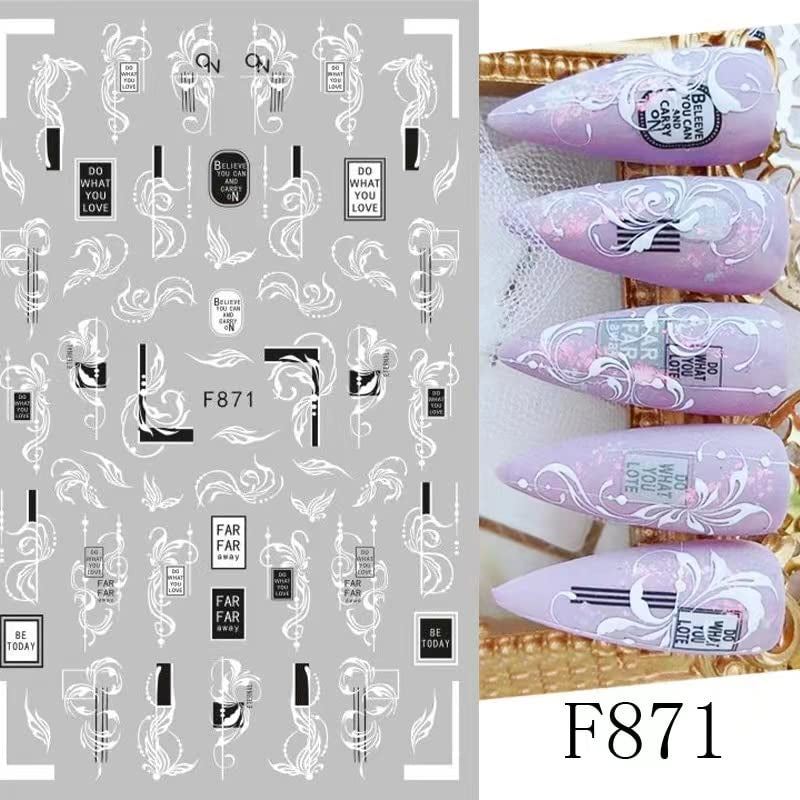 JMEOWIO Nagelsticker Blumen 10 Blatt Nagelaufkleber Selbstklebend Black White Blossom Nail Art Sticker Dekoration Nageldesign Zubehör