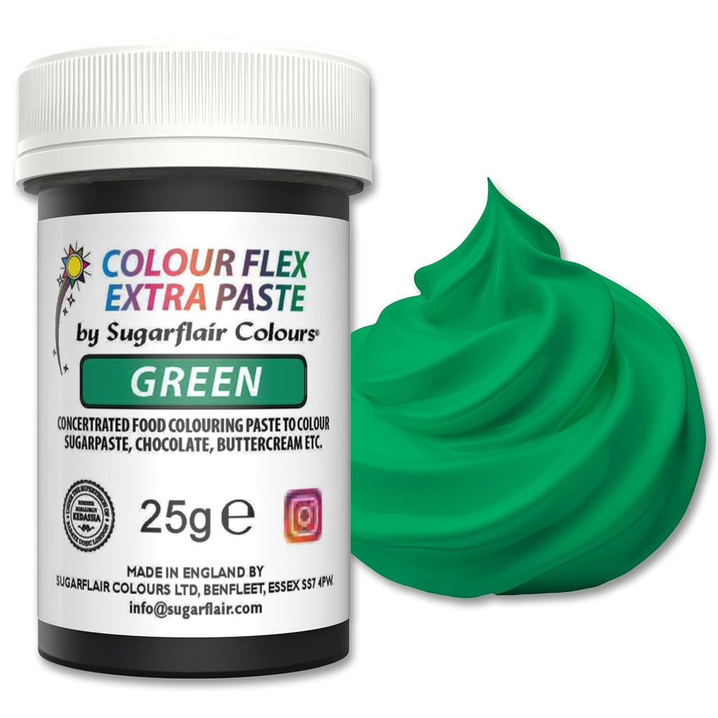 Colorant alimentar Sugarflair Colourflex Extra Paste Verde - Colorant alimentar comestibil pentru cremă de unt, ciocolată, pastă de zahăr, glazură, fondant, mixuri pentru prăjituri, aluat și multe altele - 25g