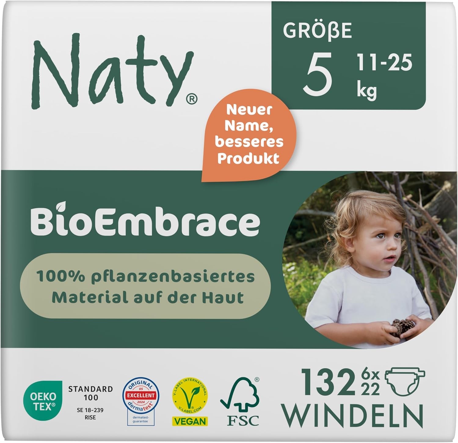 Naty BioEmbrace Baby Diapers, Size 5 (11–25 kg) | 100% plant-based materials, gentle on the skin | Breathable softness, dermatologically tested, excellent absorption | 80 pcs.