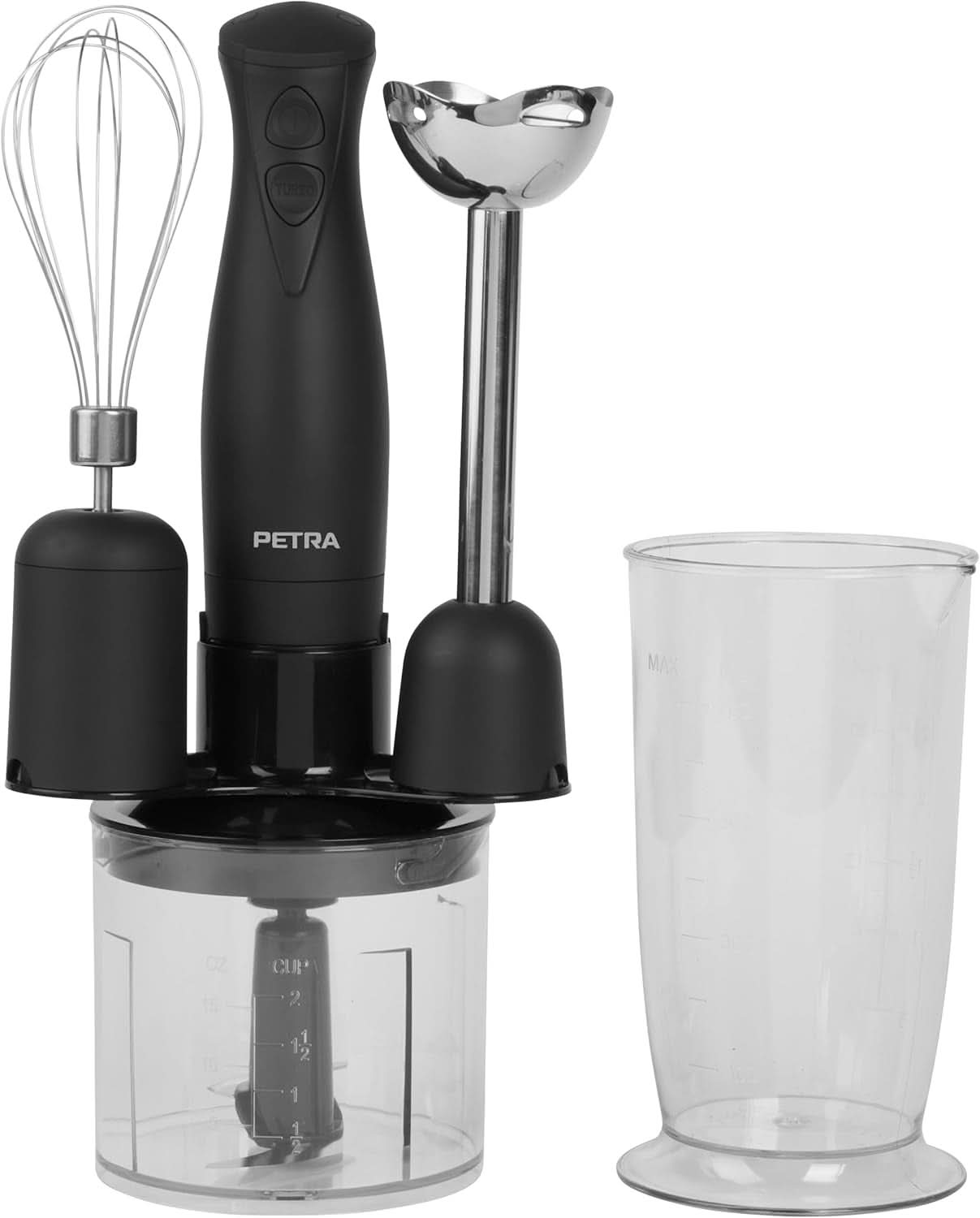 Petra PT2827BMBLKVDE 3-In-1 Mixer – Bpa-Freie Anbauteile, 500Ml-Schüssel, 700Ml-Becher, Schneebesen, Mixen, Zerkleinern, 2 Geschwindigkeiten, Edelstahlklingen, Für Babynahrung, Smoothies, Saucen, 350W Mother and Child Naty Shop 3-In-1 Mixer Mit Becher