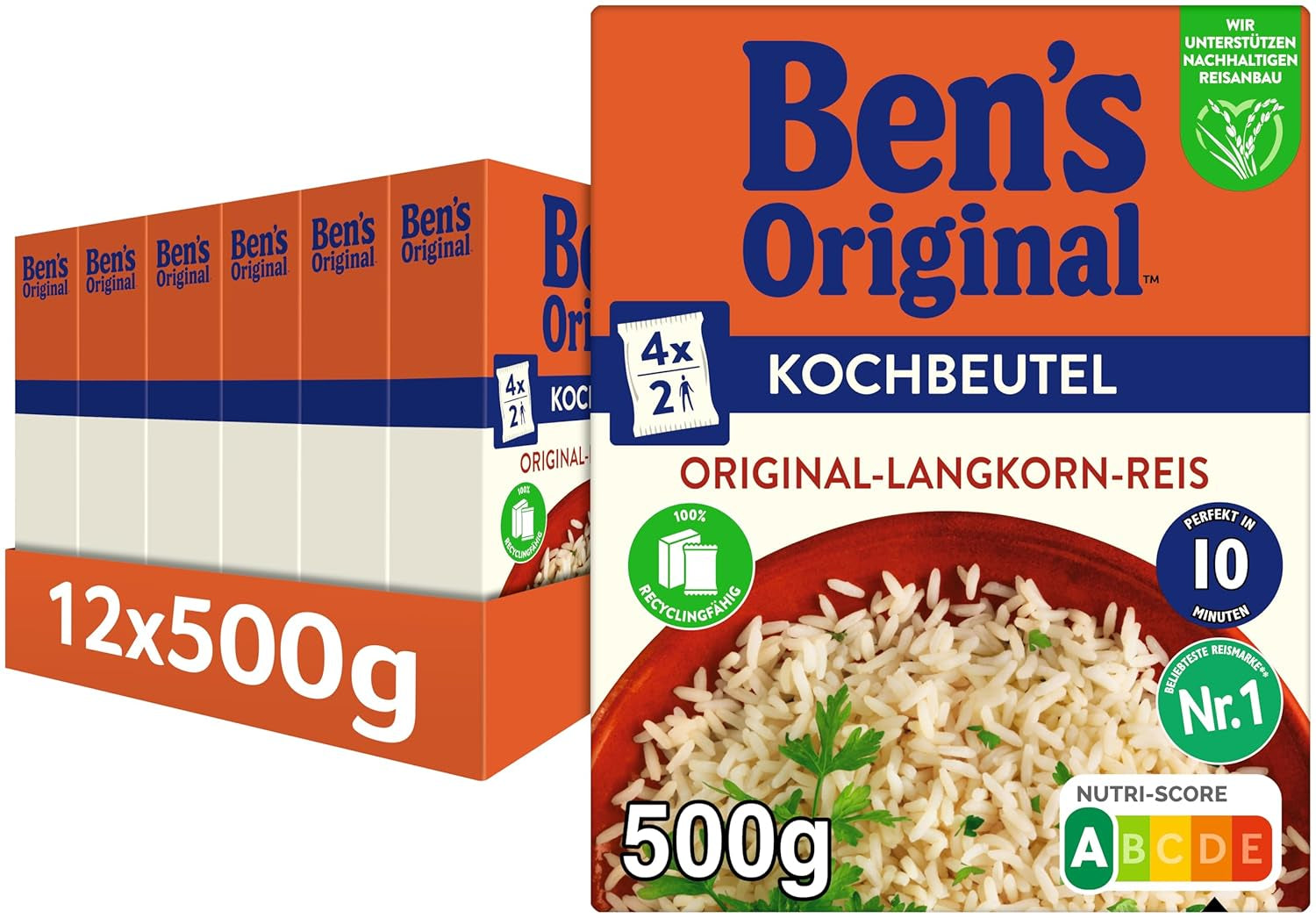 BEN'S ORIGINAL™ long grain rice, boiled in bag, 10 minutes, 6 x 1 kg