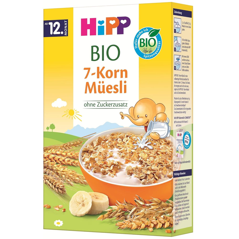 HiPP organic muesli with 7 grains (8 x 200g), from 12 months, no added sugar, extra fine pieces - easy to chew, best organic quality