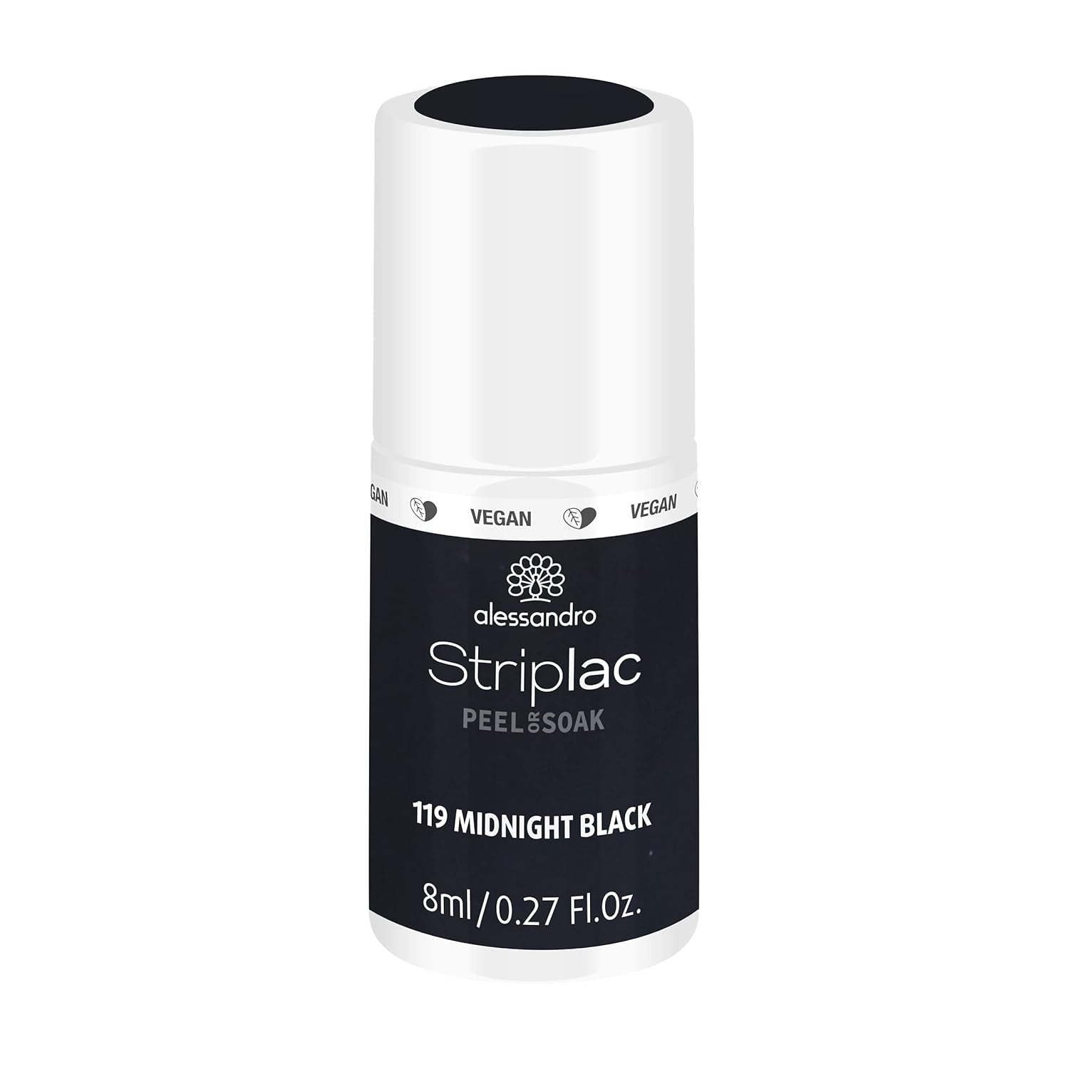 UV nail polish alessandro Striplac Midnight Black – Delicate and long-lasting – Easy removal thanks to peel-off removal technology – Vegan and cruelty-free – 8 ml
