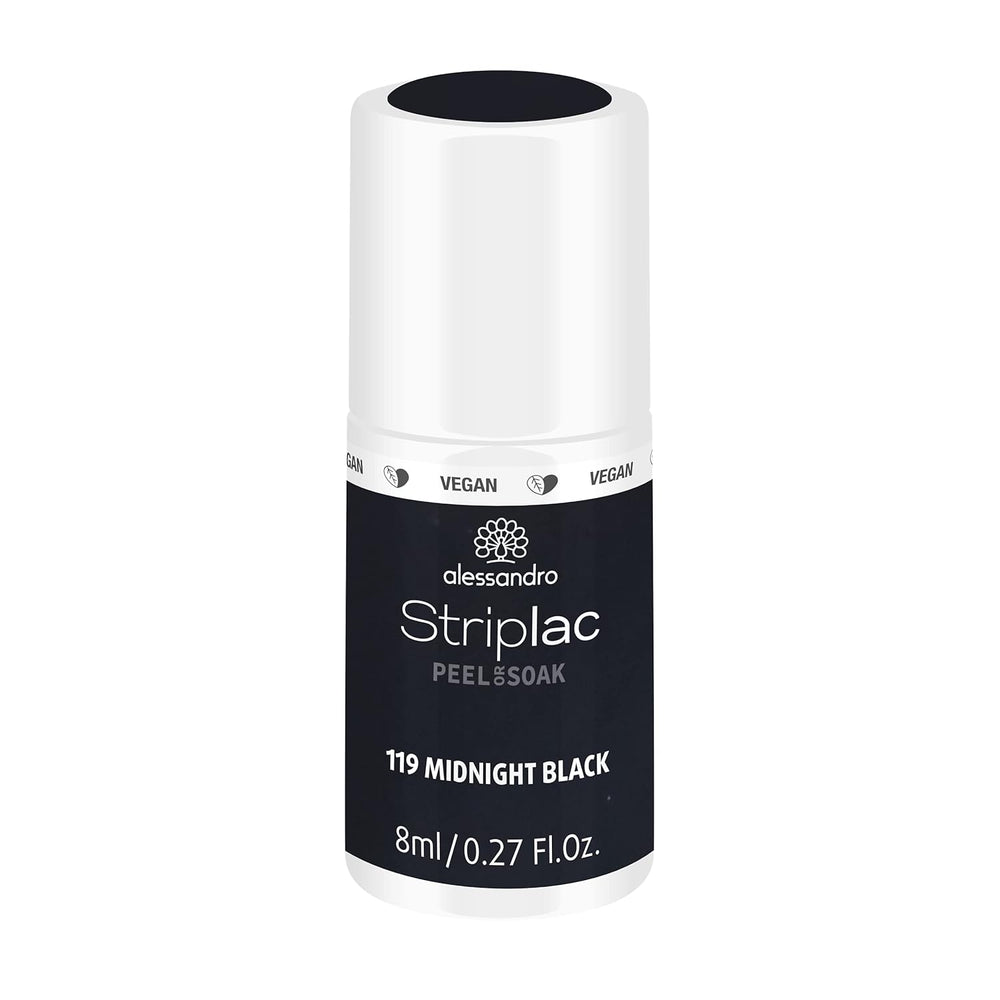 UV nail polish alessandro Striplac Midnight Black – Delicate and long-lasting – Easy removal thanks to peel-off removal technology – Vegan and cruelty-free – 8 ml
