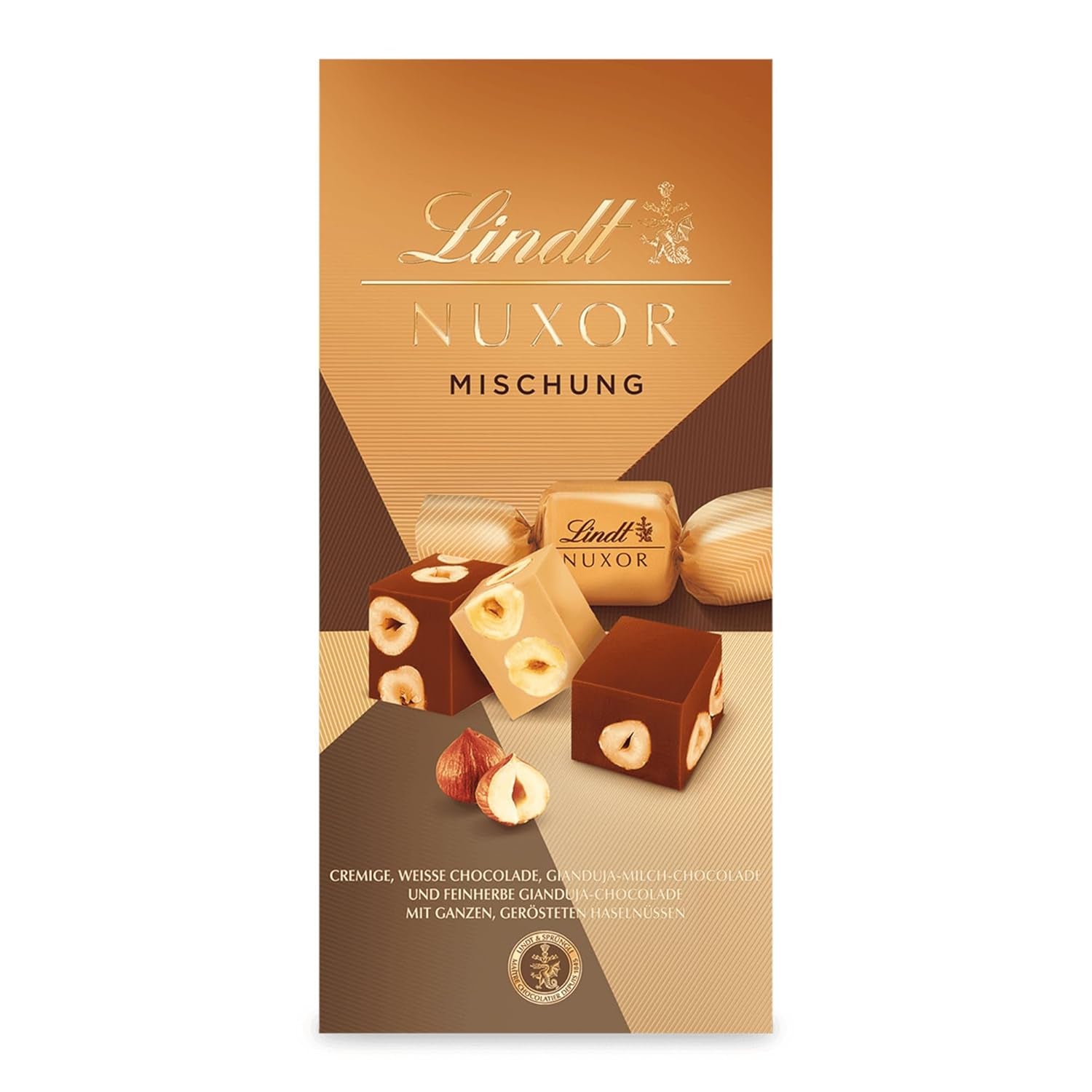 Lindt Chocolate | Mix for bag NUXOR | 103g | Gianduja Creamy Chocolate Cubes in Three Assortments with Roasted Whole Hazelnuts | Chocolate gift