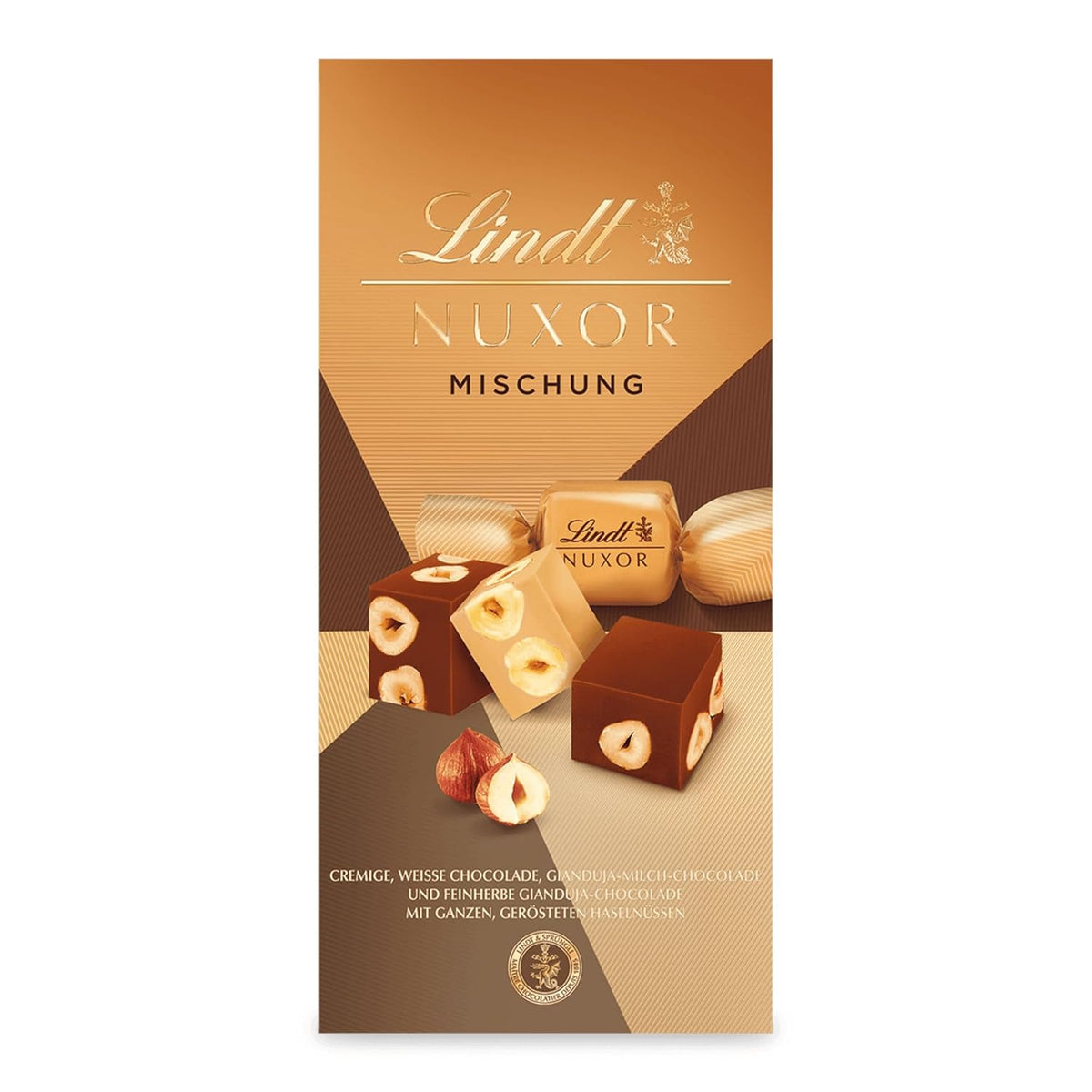 Lindt Chocolate | Mix for bag NUXOR | 103g | Gianduja Creamy Chocolate Cubes in Three Assortments with Roasted Whole Hazelnuts | Chocolate gift