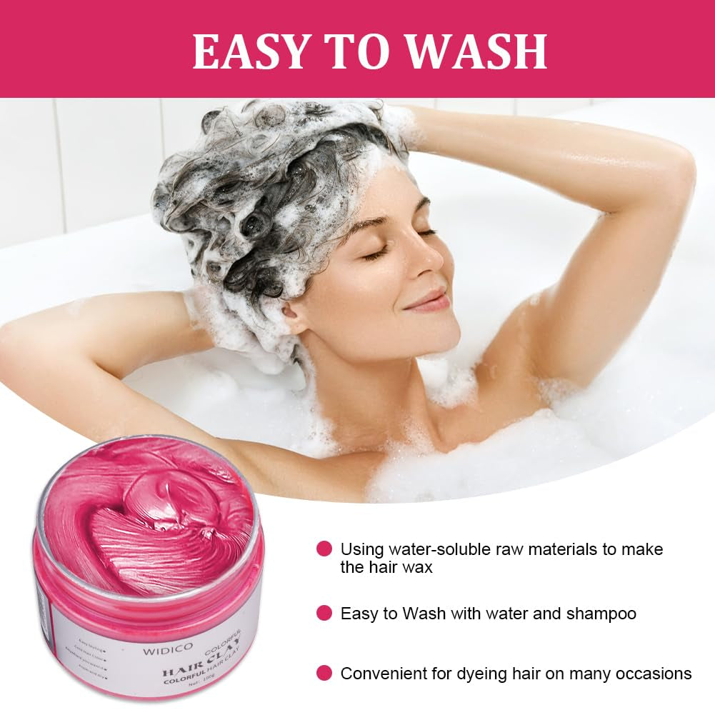 Ceară temporară pentru păr, ceară de culoare a părului lavabilă pentru bărbați, femei, ceară de păr, vopsea de păr, coafură naturală mată pentru petreceri, cosplay și Halloween-100g (roz) Vopsea pentru par Naty Shop