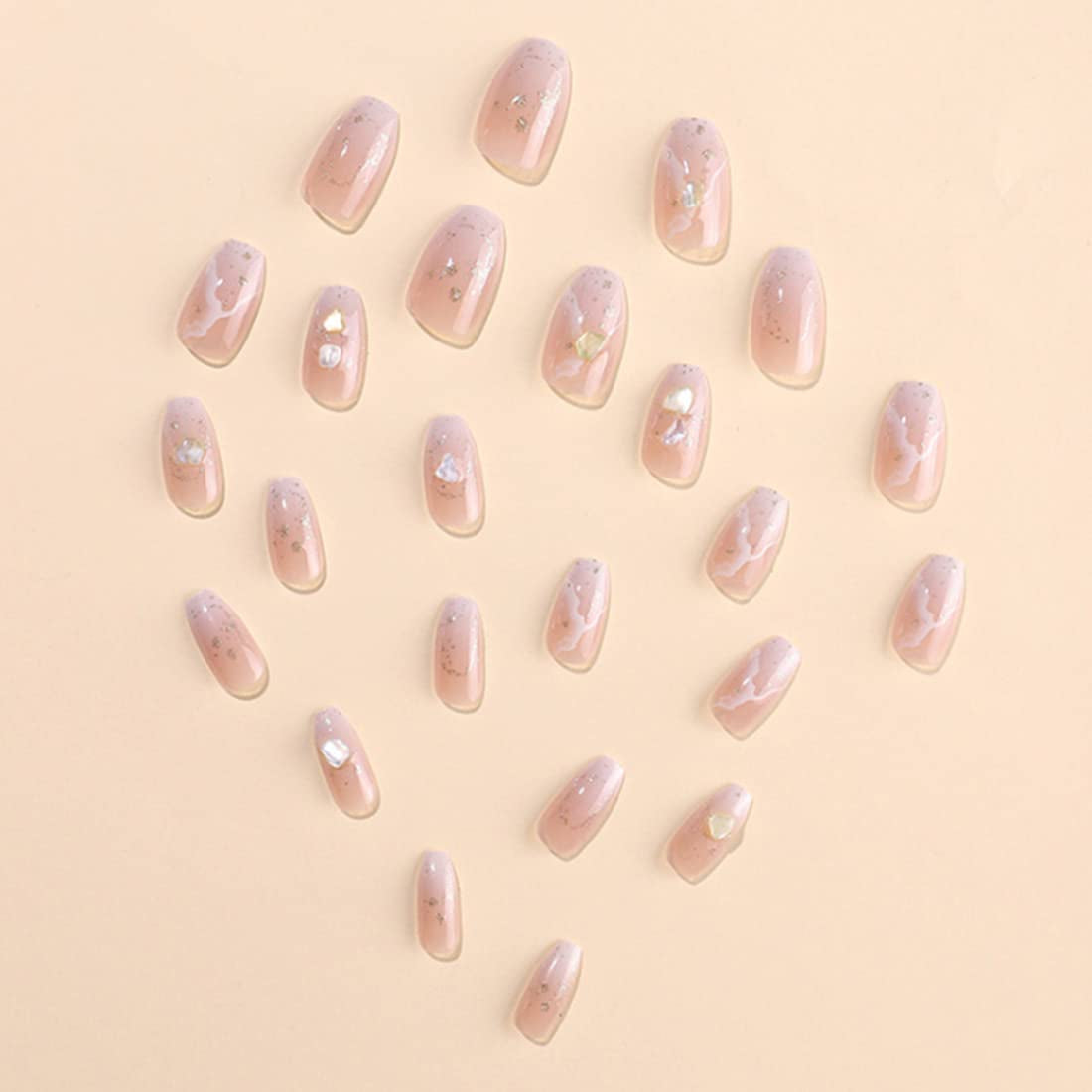 24 buc unghii false pătrate, culoare nud, franceze, scurte, acoperire completă, unghii false, presare pe unghii pentru femei și fete