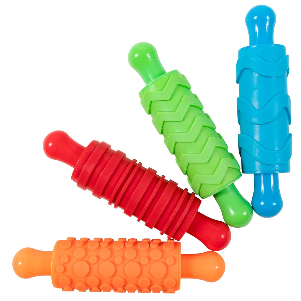 Mal- und Ton-Texturwalzen - 4er-Set - structured Knetrollen für Kinder - Vielseitige Muster zum Basteln und Dekorieren