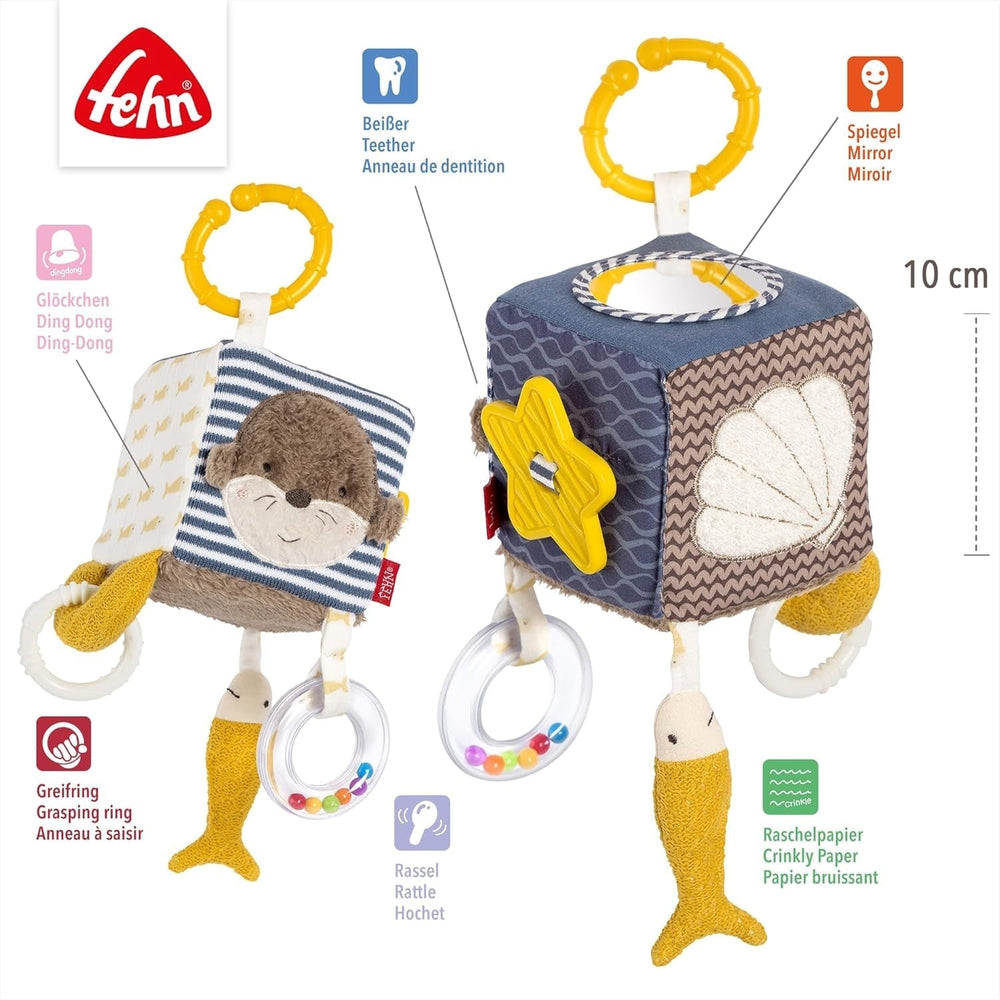 Fehn Activity Cube Otter - Jucărie pentru activități motorii cu elemente de prindere suspendate - Pentru bebeluși și copii mici de la 0+ luni - Dimensiuni: 10 x 10 cm Jucarii Bebe Naty Shop
