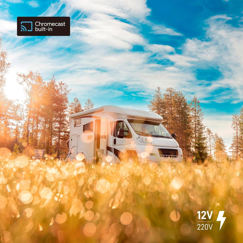 Smart TV 32" TS32FL SMG14, Android TV, DVB-T2/S2, Google Cast/Chromecast, Google Assistant, tivùsat HD, HbbTV, Pauză TV, Telecomandă vocală, 12V/220V pentru acasă, autorulotă, barcă