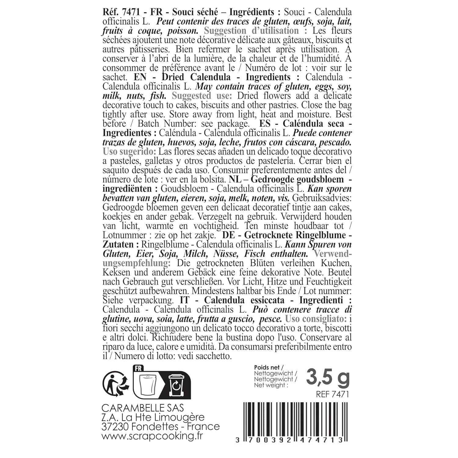 ScrapCooking - Dried Marigolds 3.5g - Edible Flowers - Food Decorations for Baking - For Desserts, Cakes, Tarts, Muffins - Christmas, Spring, Birthday - Golden Yellow - 7471