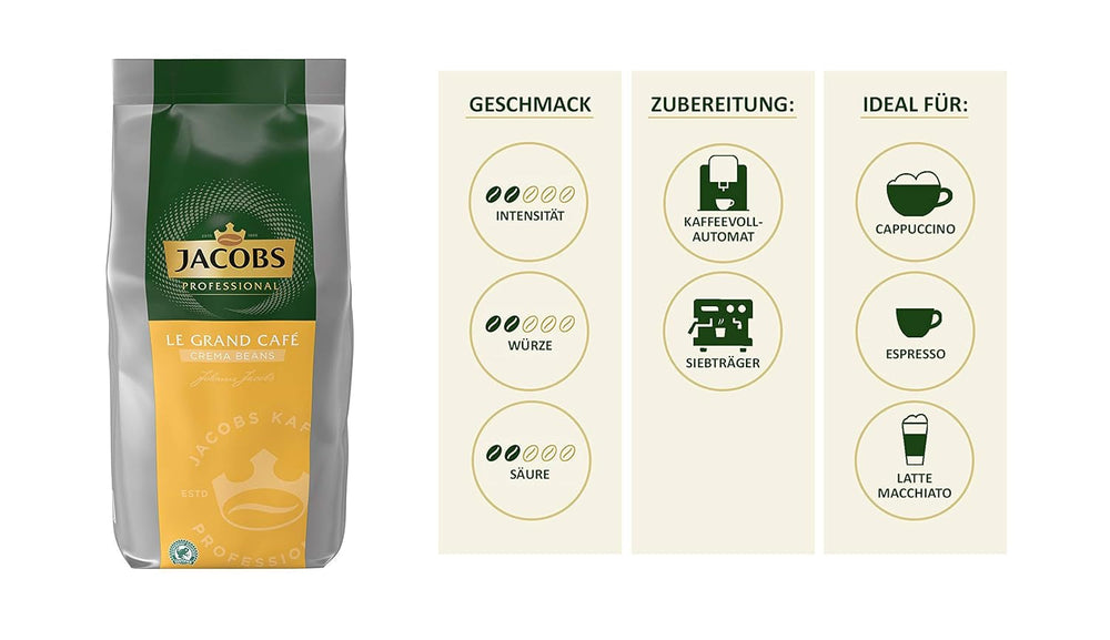 Jacobs Professional Le Grand Café Cream, whole coffee beans 1kg, Mild, Intensity 2/5 Coffee Naty Shop