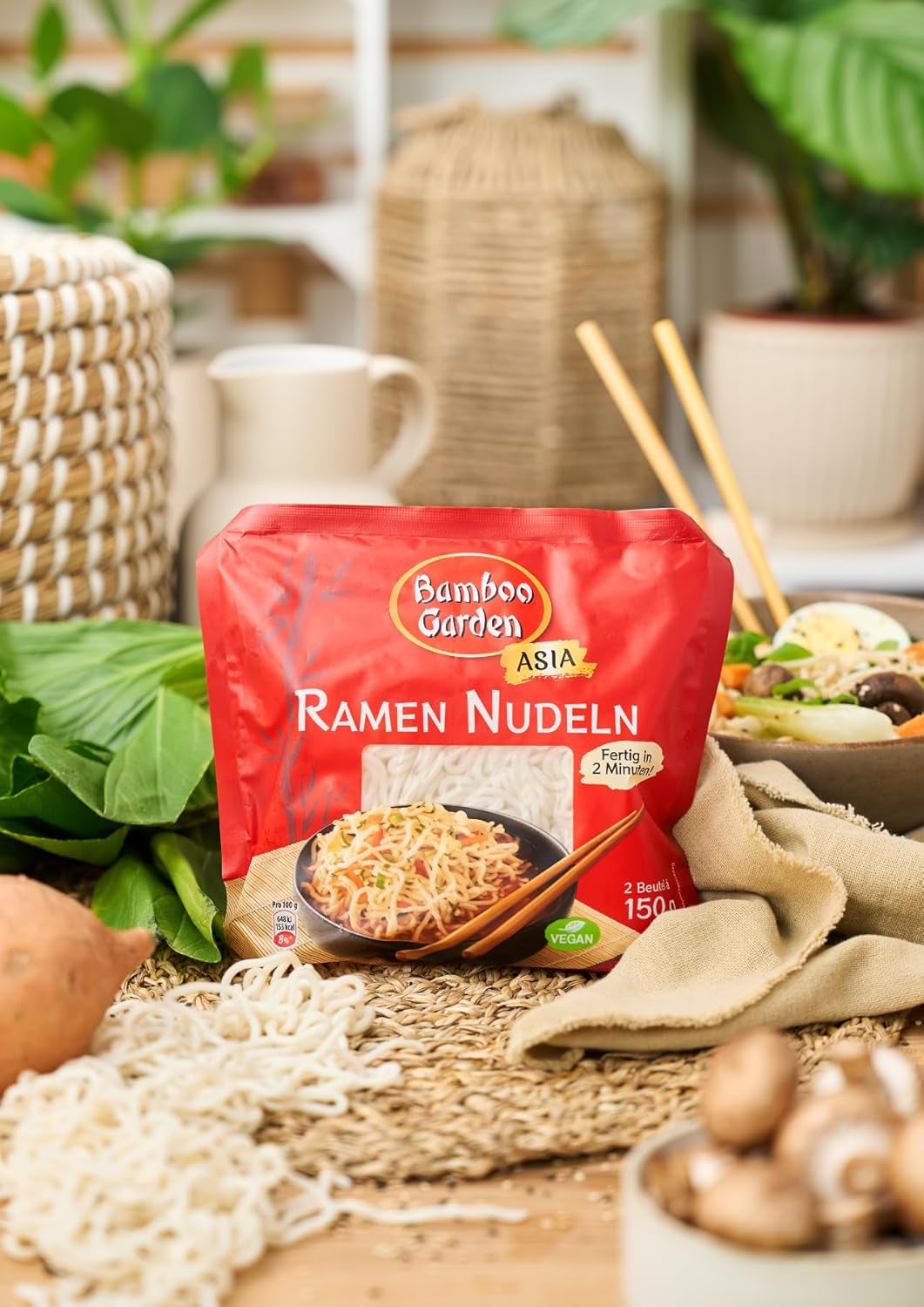 Bamboo Garden - Precooked Ramen Noodles | Ready in 2 minutes | Vegans | 300g in a bag