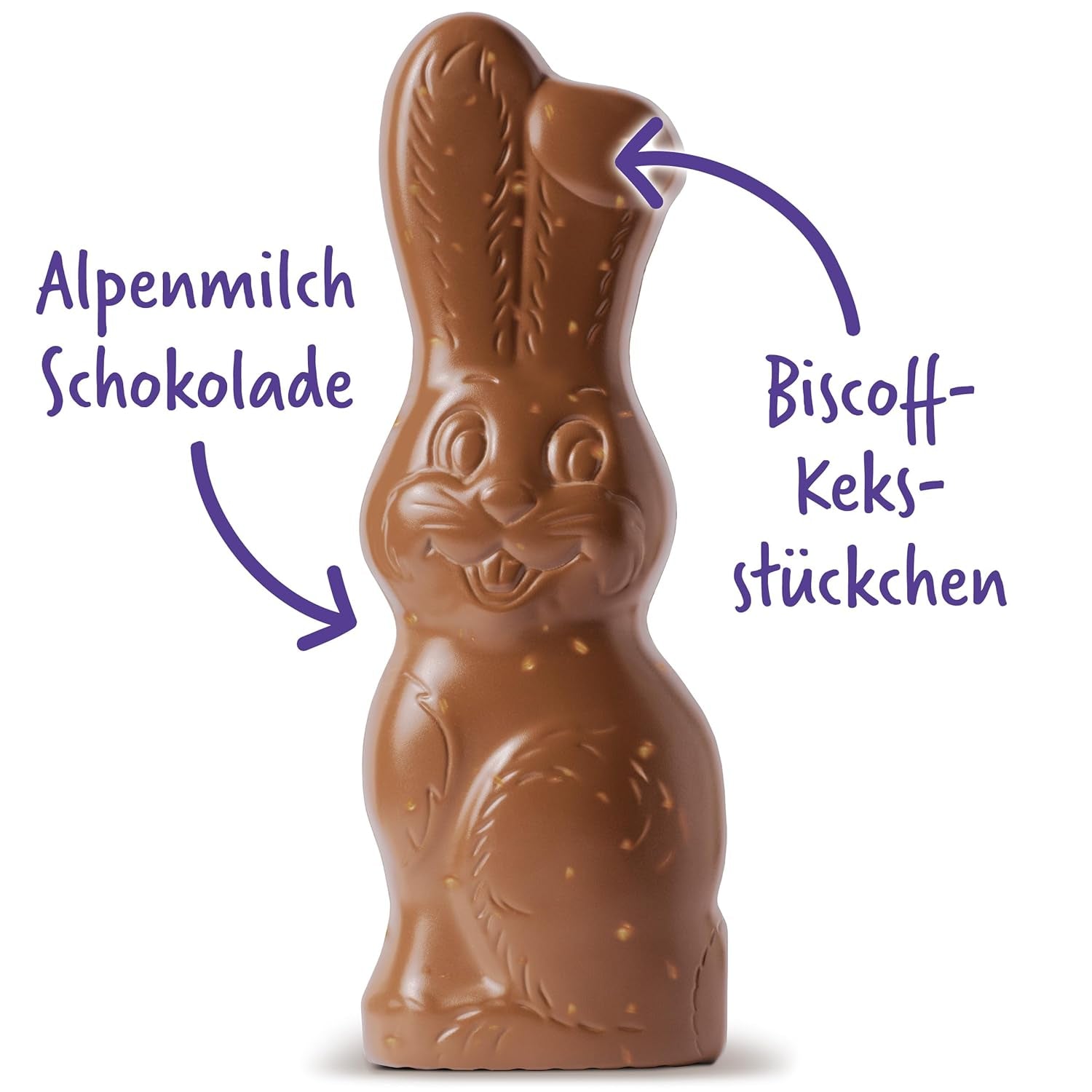 Milka Smiling Bunny Biscoff – delicate Easter bunny with chocolate and pieces of Lotus Biscoff biscuits – 95g