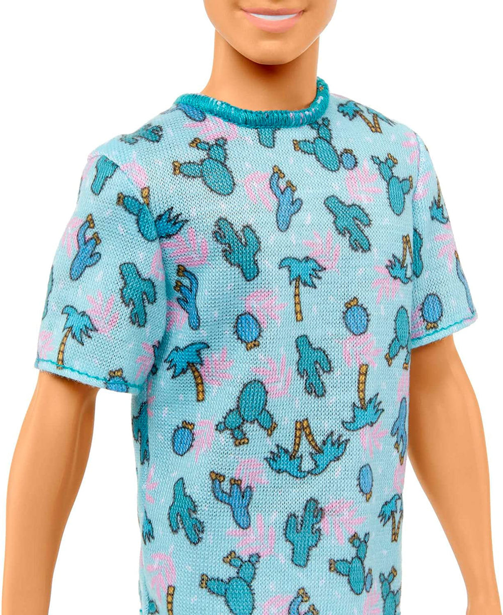 Barbie Ken Fashionistas Doll - Cactus and Palm Print T-shirt, White Shorts and Sneakers, Perfect for Adventures with Friends and Walks Around Town, for Kids 3 Years and Up, HJT10 Naty Shop Dolls
