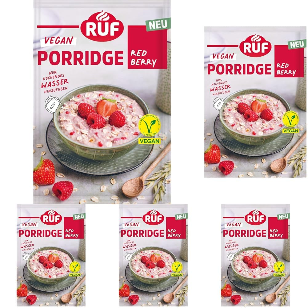 RUF Vegan Porridge with Nuts and Oats, oat flakes with almonds, hazelnuts and flax seeds, easy to prepare, in a practical portion pack, 1 x 60 g