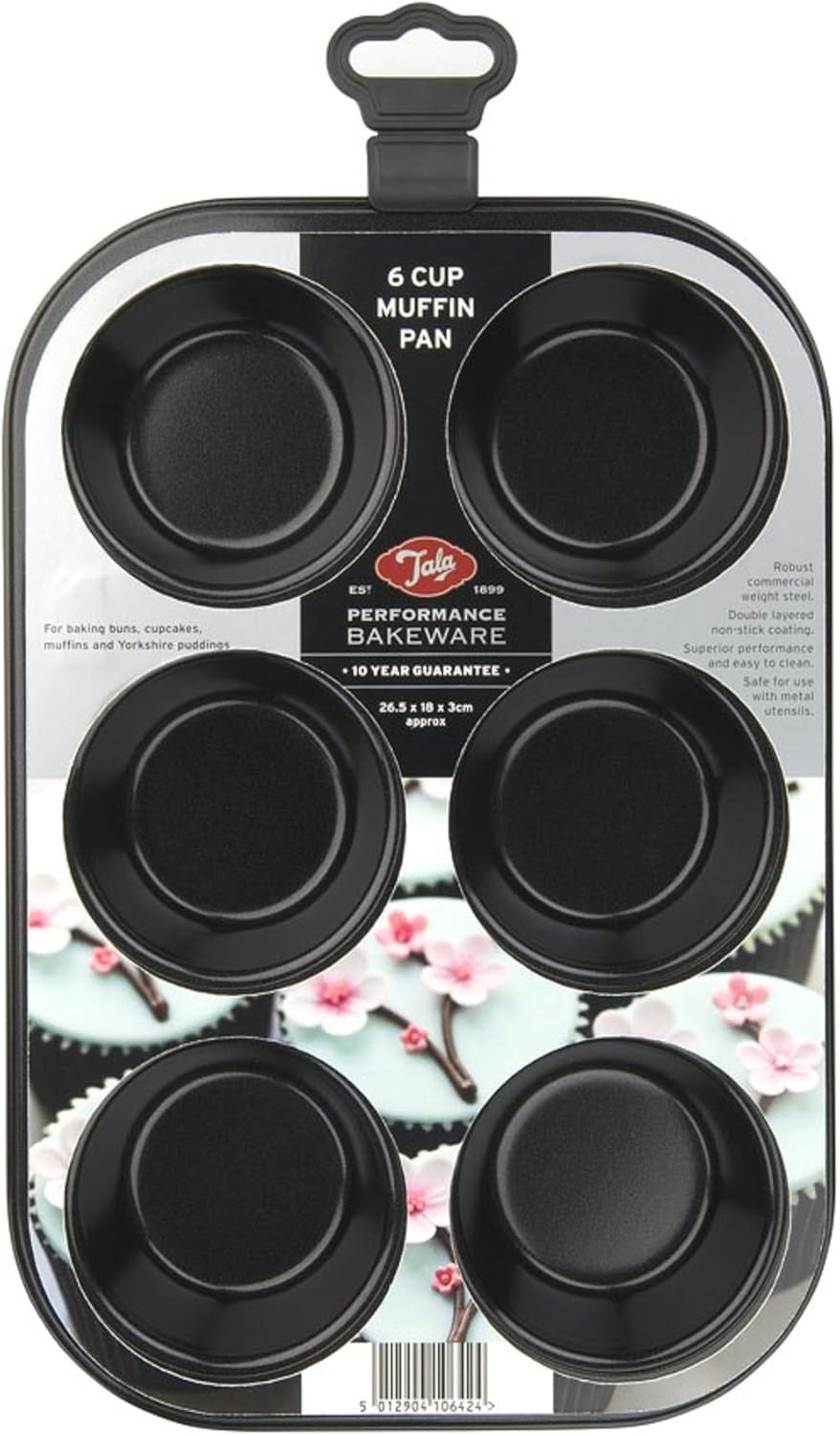 Tala Performance Muffin-Blech, 6 Löcher, Jumbo-Größe, Karbonstahl Von Professioneller Stärke, Mit Antihaftender Eclipse-Beschichtung, Schwarz Molds and baking trays Naty Shop Form Für 6 Muffins