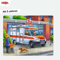 HABA Fire Brigade Puzzle - 3 Piece Set for Kids 3 Years and Up Police and Ambulance Cardboard Puzzle - Promotes Fine Motor Skills and Concentration - 1302759001 Puzzle Naty Shop