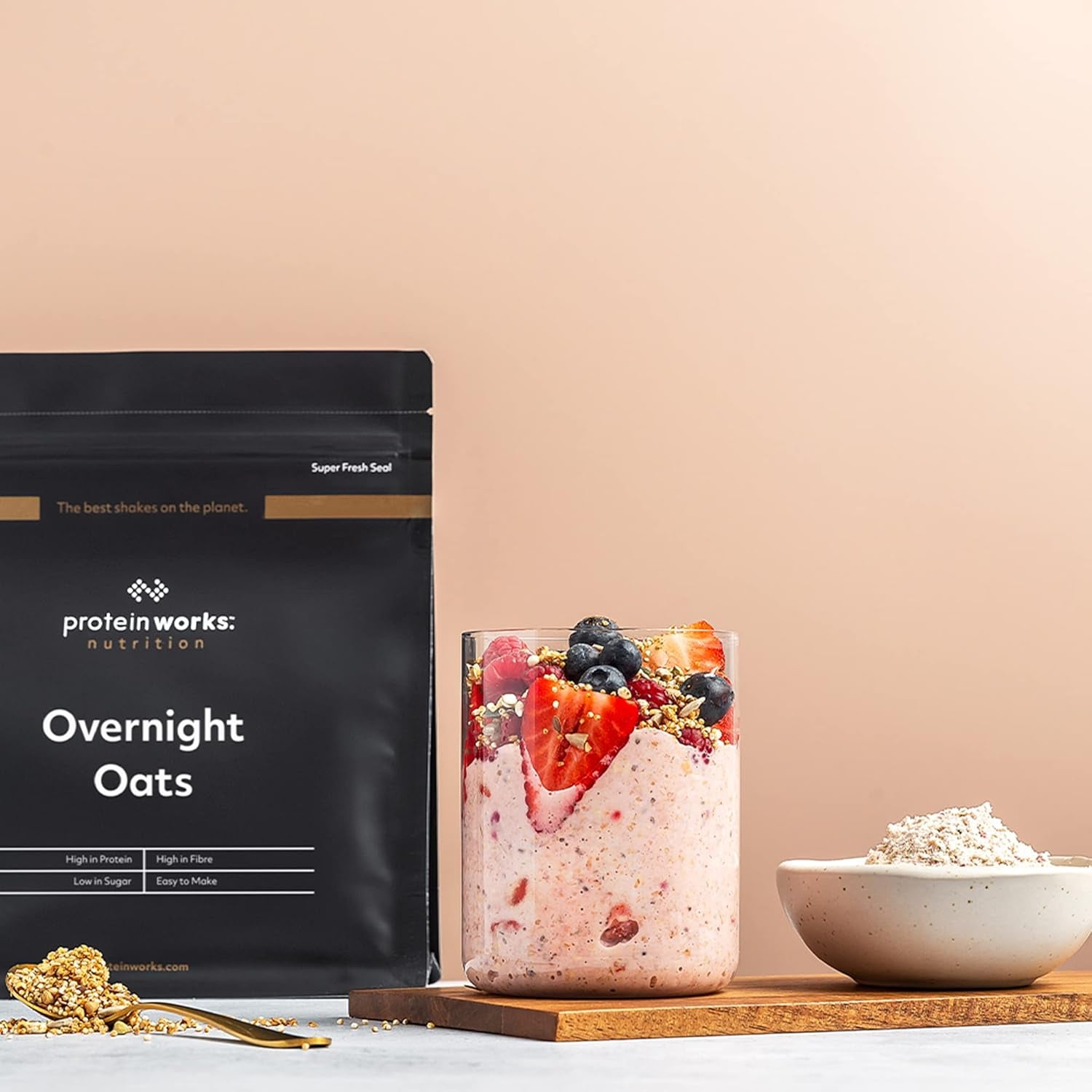 Overnight Oatmeal with Protein | Dark chocolate and raspberry | High protein breakfast | Low Sugar Snack | Low GI Oatmeal | 500g