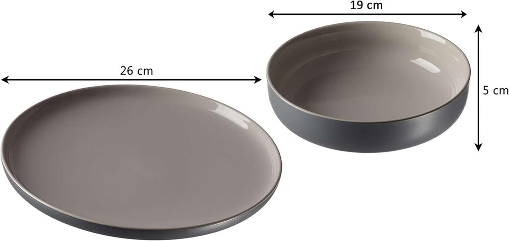 Ritzenhoff & Breker Tafelservice Jasper, 8-Teilig, Grau, Steinzeug, Speiseteller Und Suppenschalen Für 4 Personen Seturi vesela masa Naty Shop