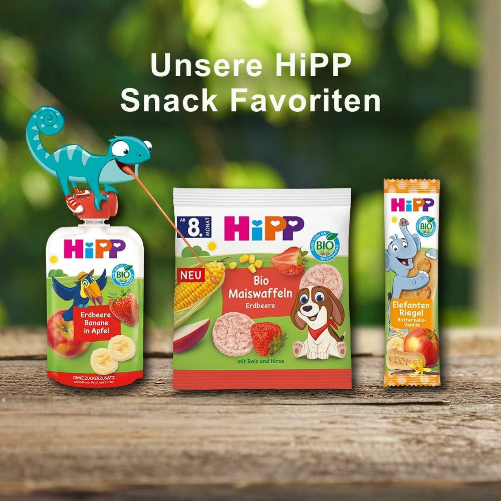 HiPP Vafe Organice din Porumb cu Căpșuni (8 x 23 g), gustare pentru bebeluși de la 8 luni, îndulcită doar cu fructe și legume, fără gluten, de cea mai bună calitate organică (pachet de 2)