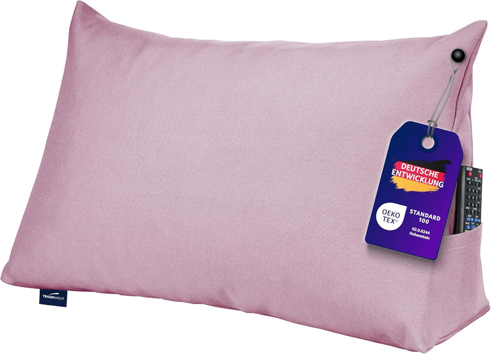 Pernă de citit Traumnacht Cozy Back Cushion, 70 x 40 cm gri închis, husă detașabilă și lavabilă din 100% poliester, buzunar lateral practic, certificată Oeko-Tex, produsă conform standardelor germane de calitate