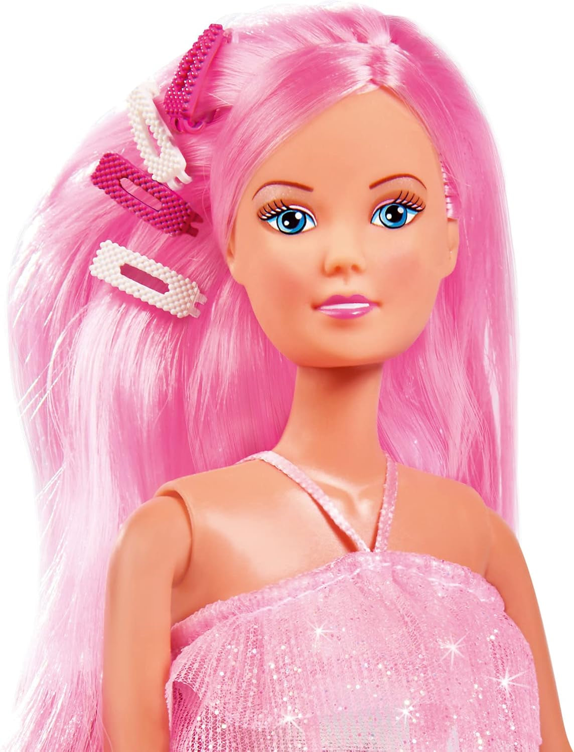 Simba 105733504 - Steffi Love Hair Glam, Puppe im Glitzerkleid mit extra Langen Haaren, Haarclips und Bürste, 29cm, Für Kinder ab 3 Jahren