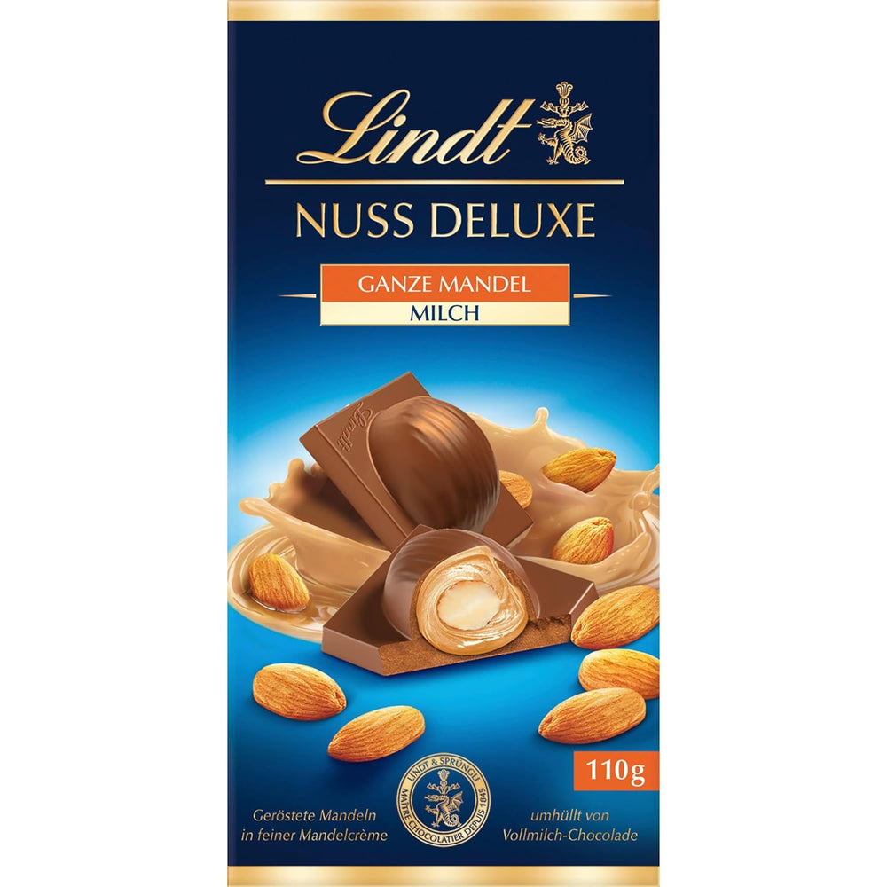 Lindt Chocolate | NUT DELUXE Chocolate bar with milk and almonds | 110g | Milk chocolate with roasted almonds in a smooth almond cream | Chocolate bar