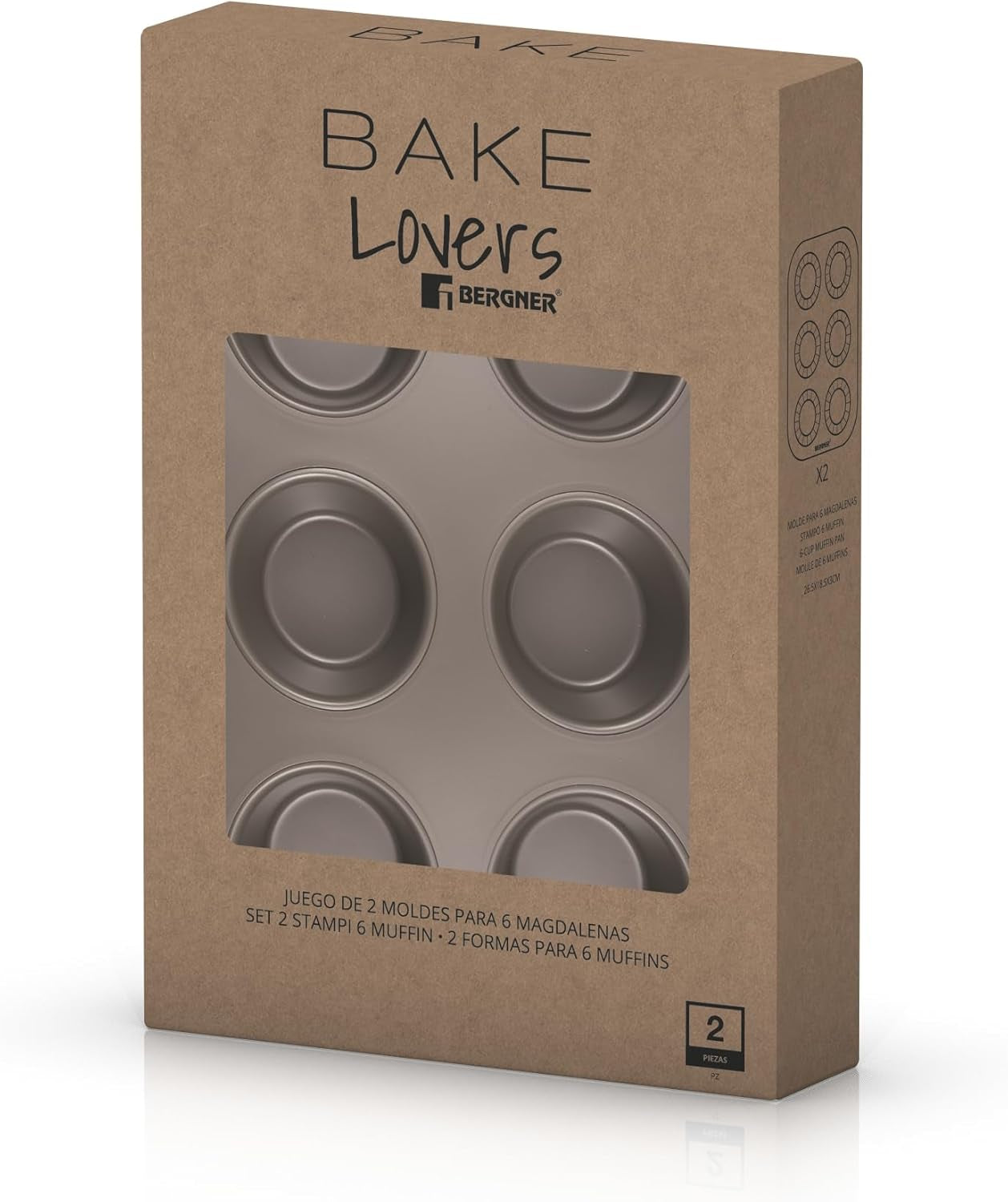 BERGNER BAKING LOVERS - Set Von 2 X 6 Cup Muffinformen - Kohlenstoffstahl Mit Ilag Essential, PFOA Frei, Leicht Zu Reinigen Molds and trays for baking Naty Shop