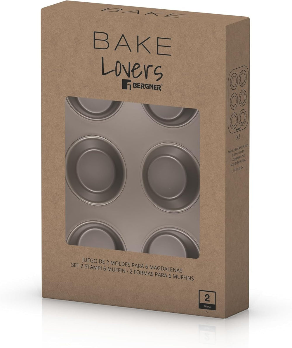 BERGNER BAKING LOVERS - Set Von 2 X 6 Cup Muffinformen - Kohlenstoffstahl Mit Ilag Essential, PFOA Frei, Leicht Zu Reinigen Molds and trays for baking Naty Shop