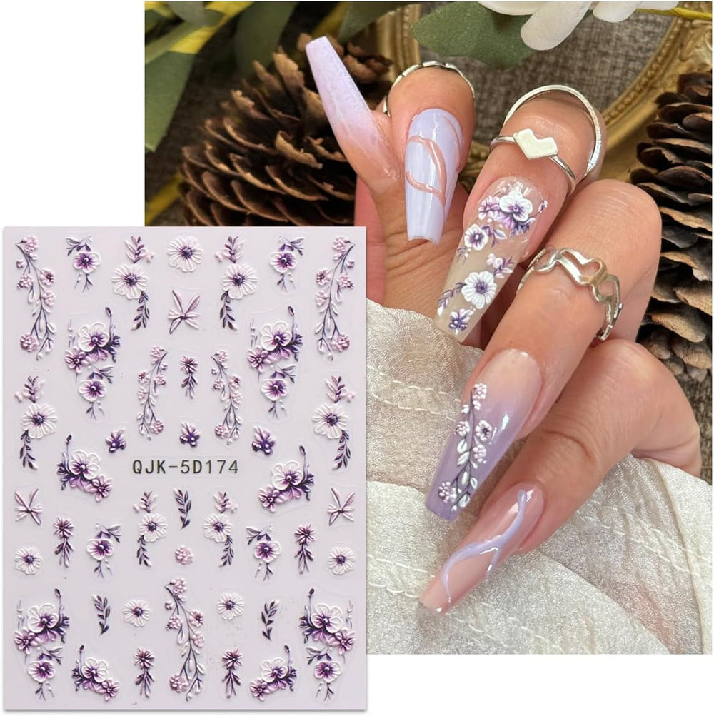 JMEOWIO 3D Nagelsticker Blumen Nail Art Sticker Selbstklebend Nagelaufkleber 5D Stereoskopisch Frühling Sommer Dekoration Nageldesign Zubehör 4 Blatt
