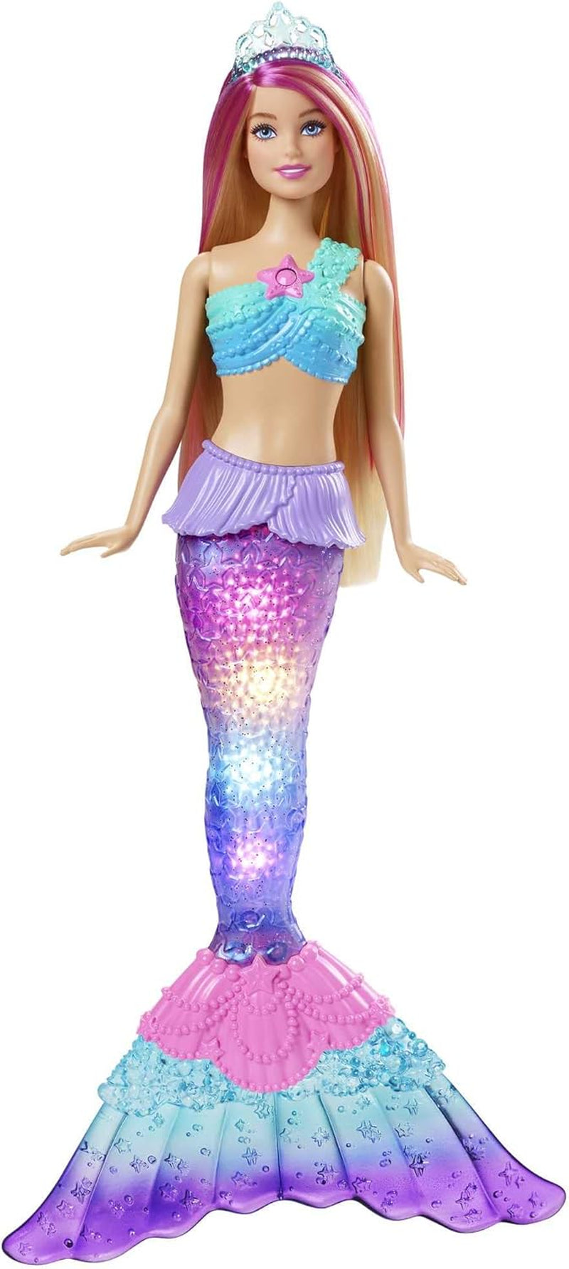 Barbie Dreamtopia Magic Light Mermaid Doll cu păr blond, păpușă Barbie cu coadă de sirenă, potrivită ca cadou pentru copii de la 3 ani, HDJ36 Papusi Naty Shop Singur Păr roz