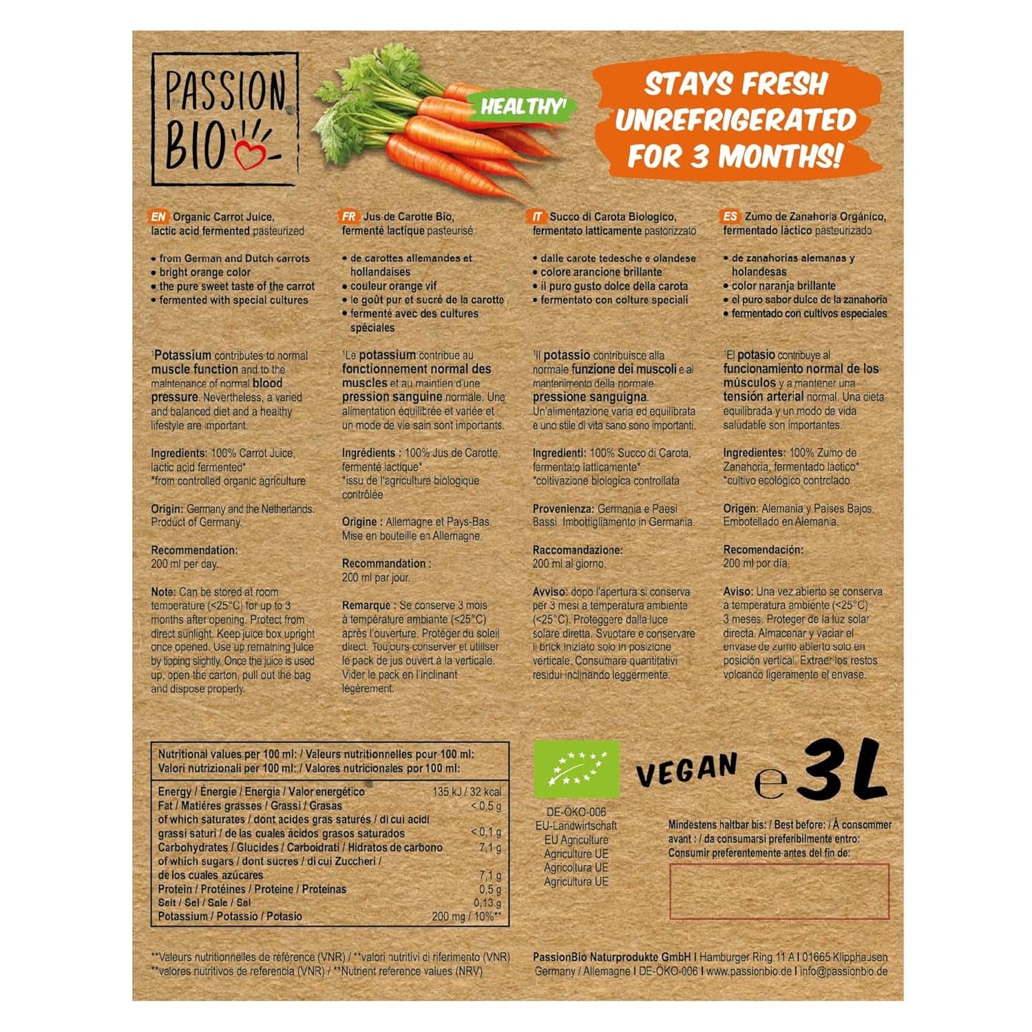 Organic carrot juice - Made from German and Dutch carrots, 3 liters Non-alcoholic drinks Naty Shop