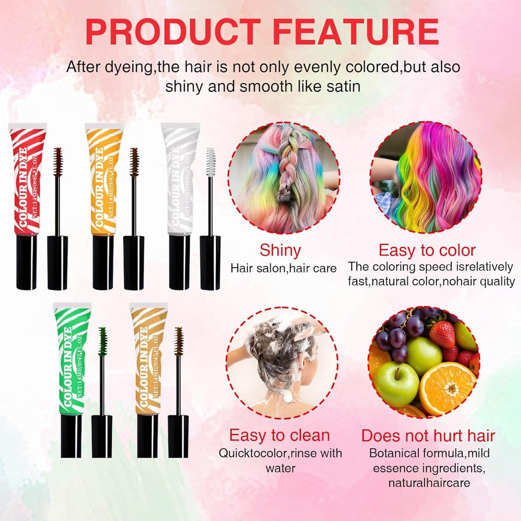 5 culori Vopsea de păr temporară pentru copii lavabilă, mascara de păr colorată, salon de cretă pentru păr Vopsea pentru par Naty Shop