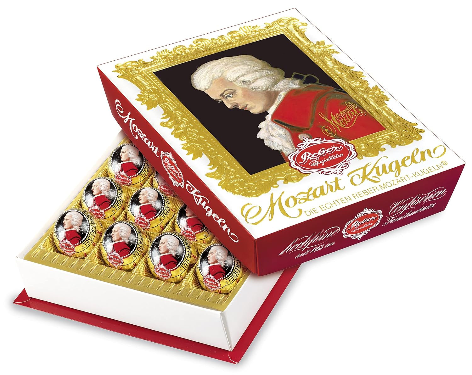 Reber Mozart balls with dark chocolate, pack of 6 with marzipan and nougat, vegan - 1 x 120 g