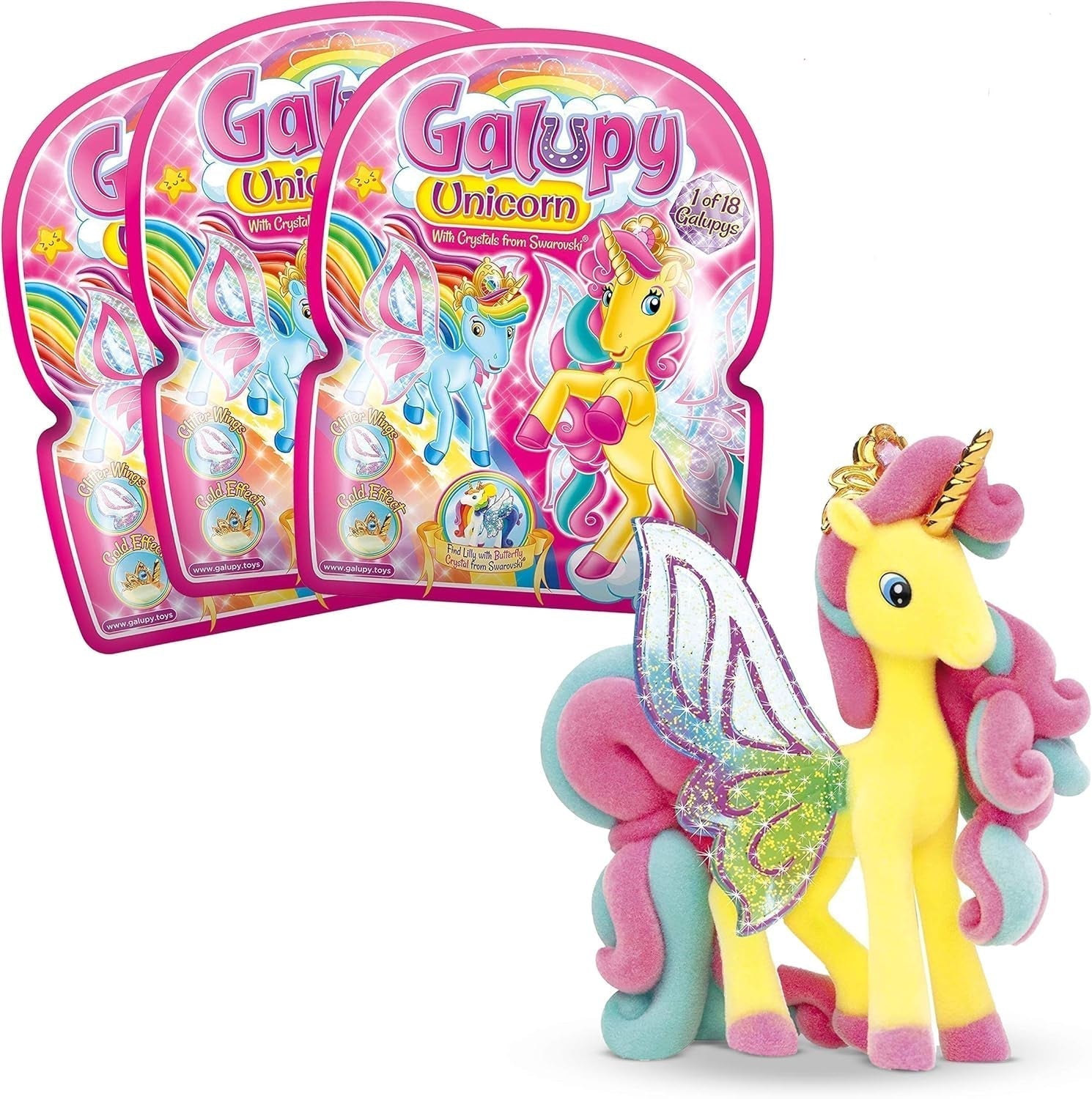 Galupy Unicorn - Pachet de 3 figurine unicorn, jucării unicorn de colecționat, figurine ponei cu aripi strălucitoare și cristal Swarovski Action figures Naty Shop Galupy 3X Unicorn 3 Galupy Unicorn 27738