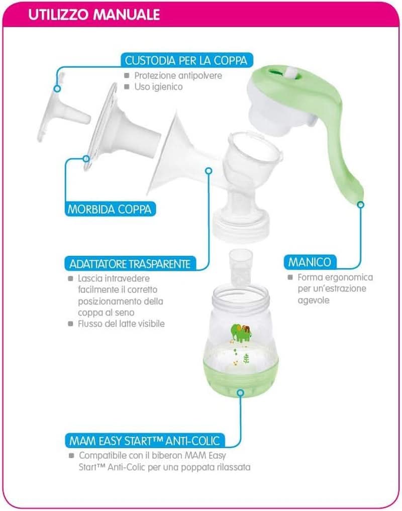 MAM Electric and manual breast pump 2 in 1, with 9 levels of stimulation, contains 2 bottles, easy start, green Accessories Food and Breastfeeding Bebe Naty Shop