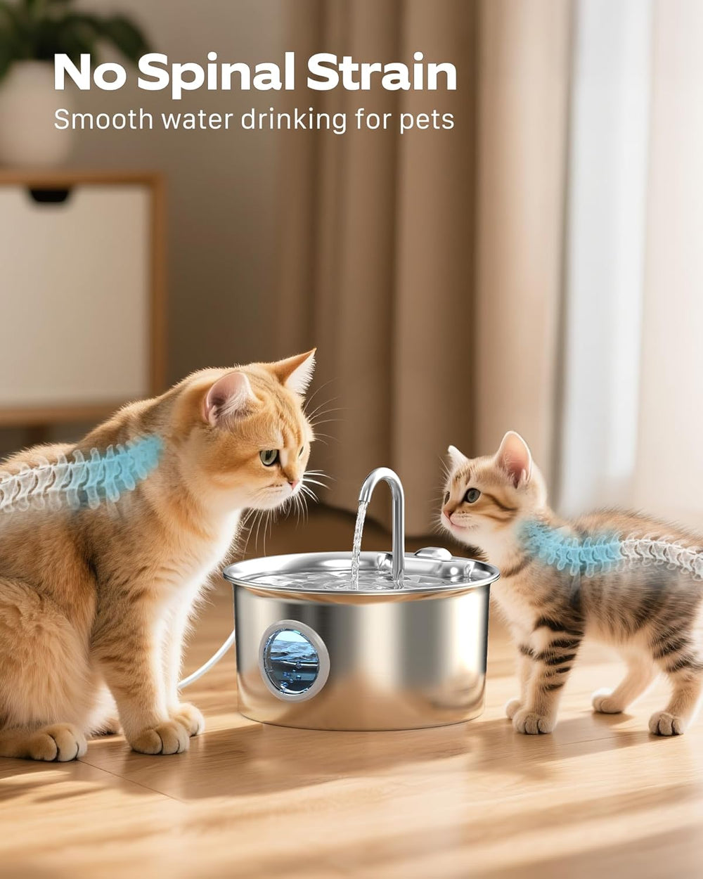 Katzenbrunnen Edelstahl Trinkbrunnen für Katze: Katzen Trinkbrunnen Leise - 2.6L Automatic Katzentrinkbrunnen mit Wasserstandsfenster - Haustierbrunnen für Kleine Hunde - Mehrschichtiges Filtersystem
