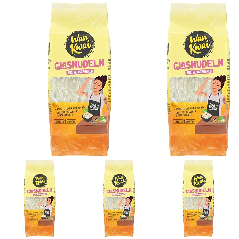 Wan Kwai Glass Noodles 100g – Gourmet Asian Variety! Gluten free, made from mung bean starch and water. Ideal for soups, wok dishes and salads. Delicate texture, ready in 5 minutes.
