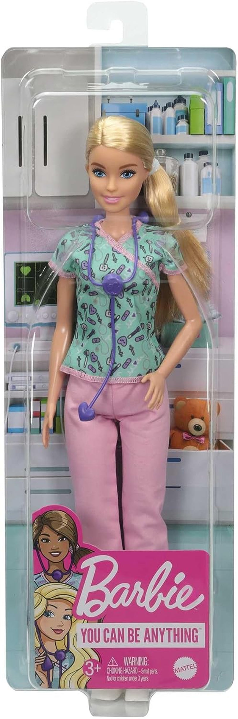 Barbie GTW39 - Păpușă asistentă medicală (Aprox. 30 cm) cu bluză cu imprimeu și pantaloni roz, pantofi albi și stetoscop, cadou minunat pentru copii de la 3 ani în sus Papusi Naty Shop