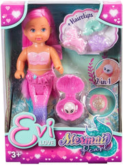 Simba Evi Love Mermaid Pearl, păpușă sirenă cu agrafe de păr și o perlă secretă ce poate fi folosită cu un inel, 12 cm, vârste 3+