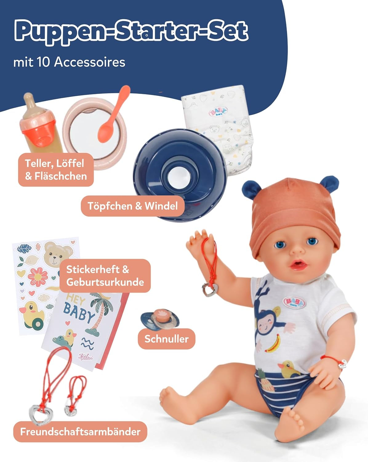 Păpușă Baby Born Emma în stil junglă - 43 cm - 10 funcții, inclusiv accesorii și salopă în culori unisex - Funcționează fără baterii - Potrivită pentru copii cu vârsta de 3 ani și peste