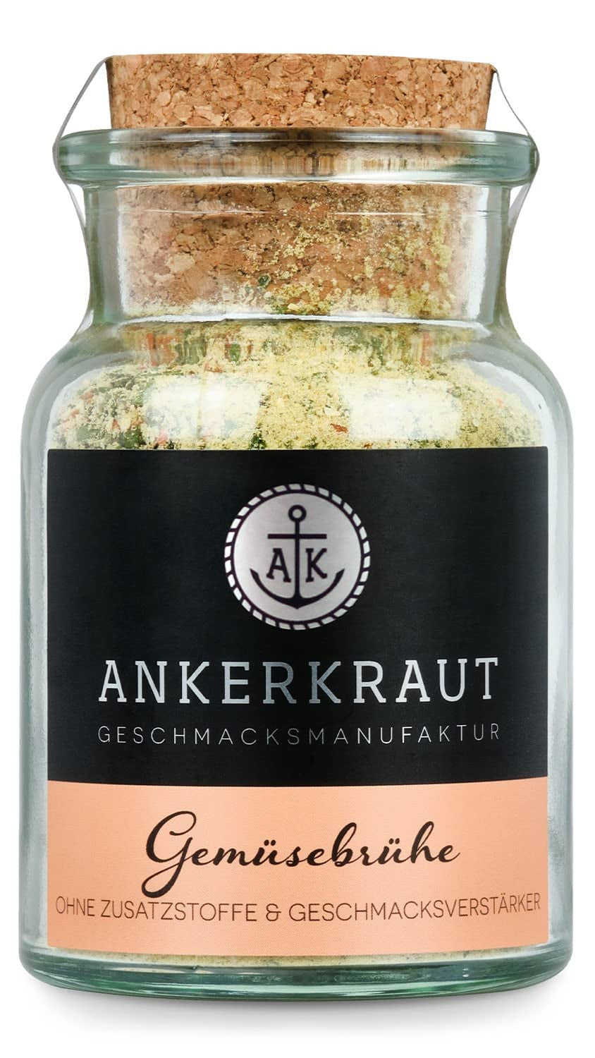 Ankerkraut Gemüsebrühe, ohne Gemsckverstärker, ohne Zucker, 90g in cork glass, Mischung würzender Ingredient für Brühe